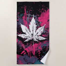 Toalla De Playa Hoja de arce arte grunge en rosa y turquesa