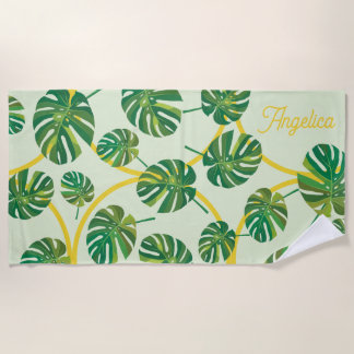 Toalla De Playa Hoja Tropical y Oro Personalizables