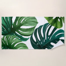 Toalla De Playa Hojas de Monstera Acuarela