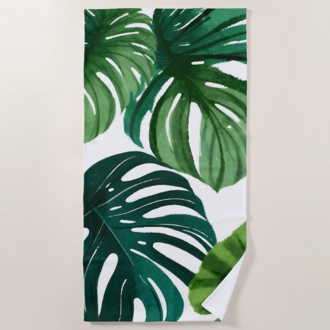 Toalla De Playa Hojas de Monstera Acuarela (Anverso)