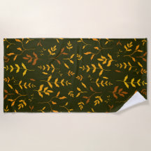 Hojas de oro de otoño cálido patrón verde oscuro