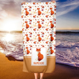 Toalla De Playa Hojas de otoño y nombre personalizado del patrón F