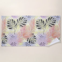 Toalla De Playa hojas de palma, florales, botánicas, coloridas
