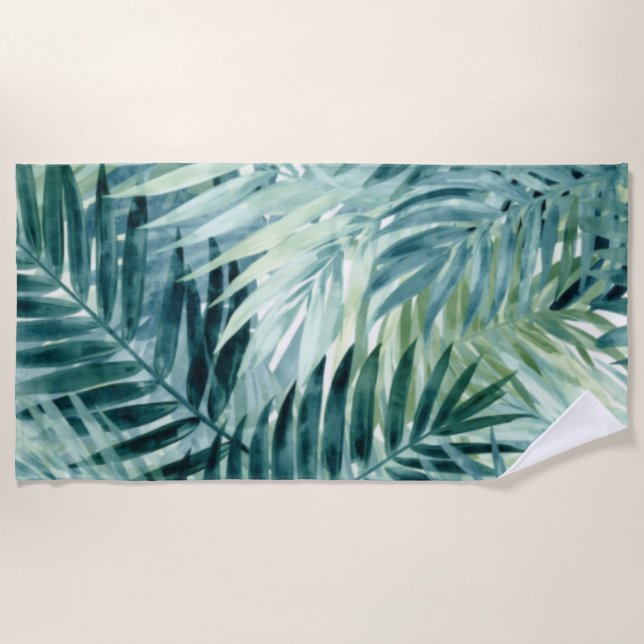 Toalla De Playa Hojas de palma verdes turquesa (Anverso)