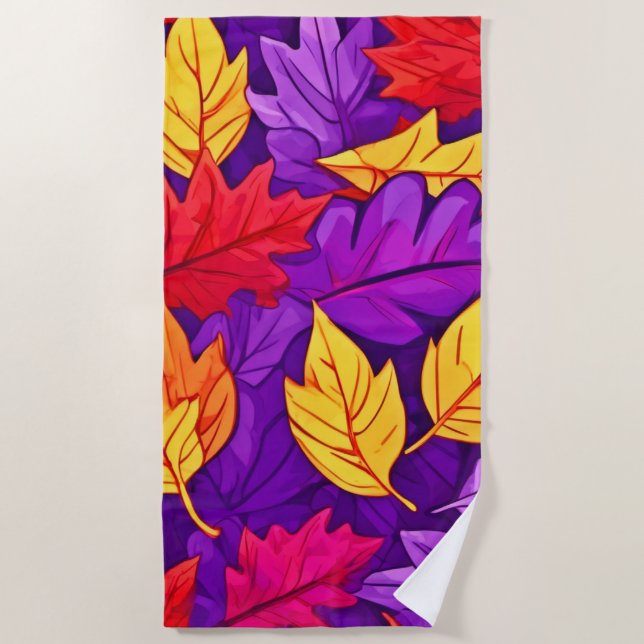 Toalla De Playa Hojas Personalizados vívidas: morado, amarillo, ro (Anverso)