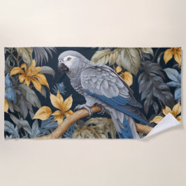 Toalla De Playa Hojas tropicales de loro gris africano