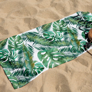 Toalla De Playa Hojas tropicales de Monstera Palm Banana Monogra