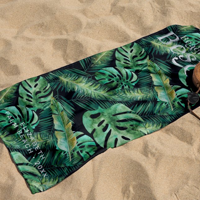 Toalla De Playa Hojas tropicales de Monstera Palm Banana | Monogra (Subido por el creador)