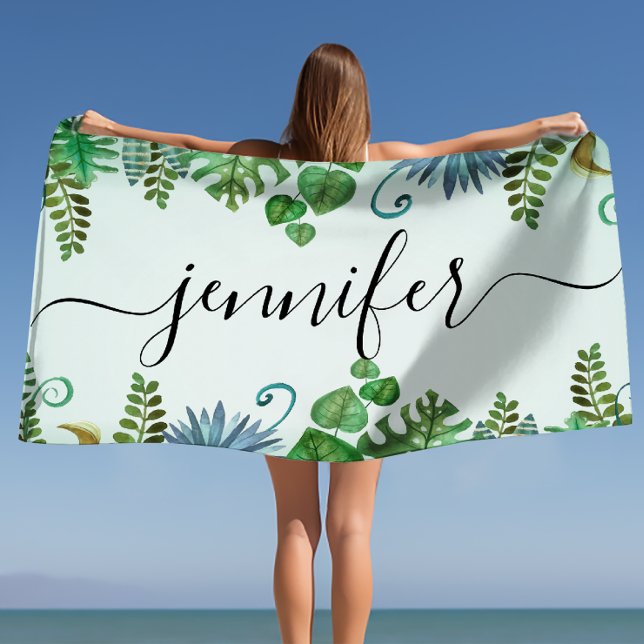 Toalla De Playa Hojas tropicales Nam personalizado (Tropical Leaves Personalized Nam Beach Towel)