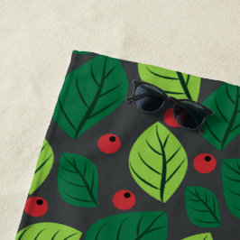 Toalla De Playa Hojas verdes, bayas rojas, patrón de hojas