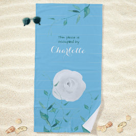 Toalla De Playa Hojas verdes de rosa blanca a rayas modernas