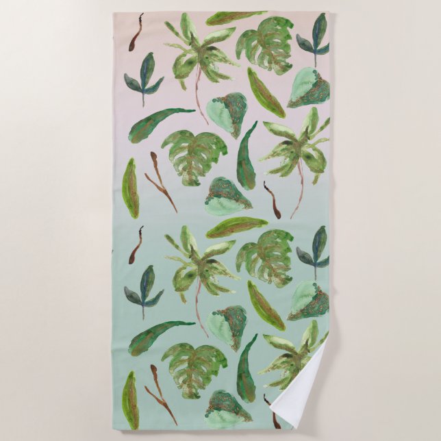 Toalla De Playa Hojas Verdes Tropical Gold (Anverso)