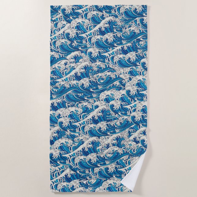 Toalla De Playa Hokusai Great Wave Pattern Océano Azul Náutico (Anverso)