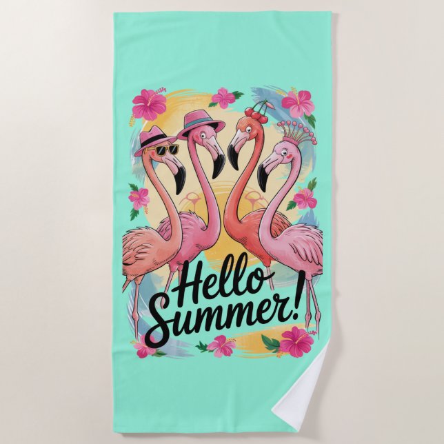 Toalla De Playa Hola verano Cute Flamingo Beach Vacation Tropical (Anverso)