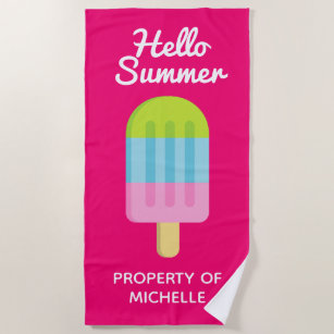 Toalla De Playa Hola verano lindo popsicas helado personalizado ro