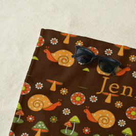 Toalla De Playa Hongos retro y caracoles Cottagecore personalizado