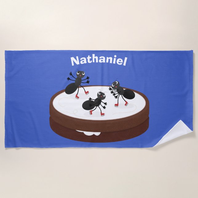 Toalla De Playa Hormigas felices patinando hielo en personalizado  (Anverso)