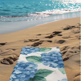 Toalla De Playa Hortensias Azules Acuarela Floral Botánica Floraci