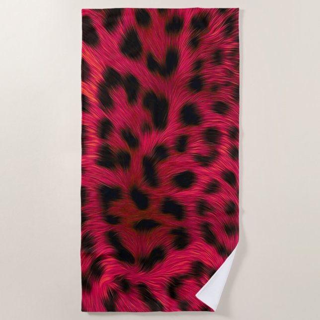 Toalla De Playa Hot Pink Leopard Print Faux  (Anverso)