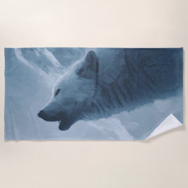 Toalla De Playa Howling Wolf Art – Blue Night Forest Design