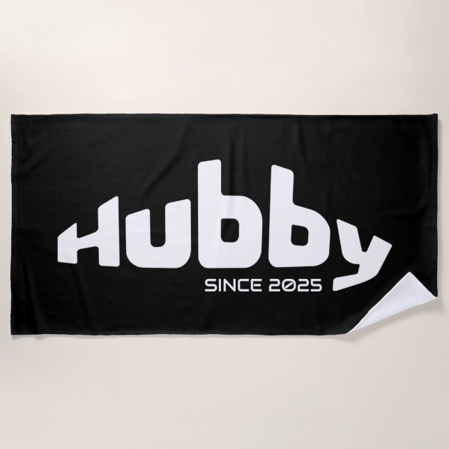 Toalla De Playa Hubby Newlyw Groom Negro y Blanco (Anverso)