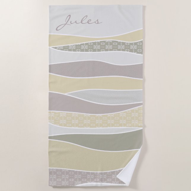 Toalla De Playa Huella curvada verde rosa amarillo anaranjada Resu (Anverso)