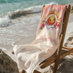 Toalla De Playa Huevo frito Sol caliente Flores rosas Chica