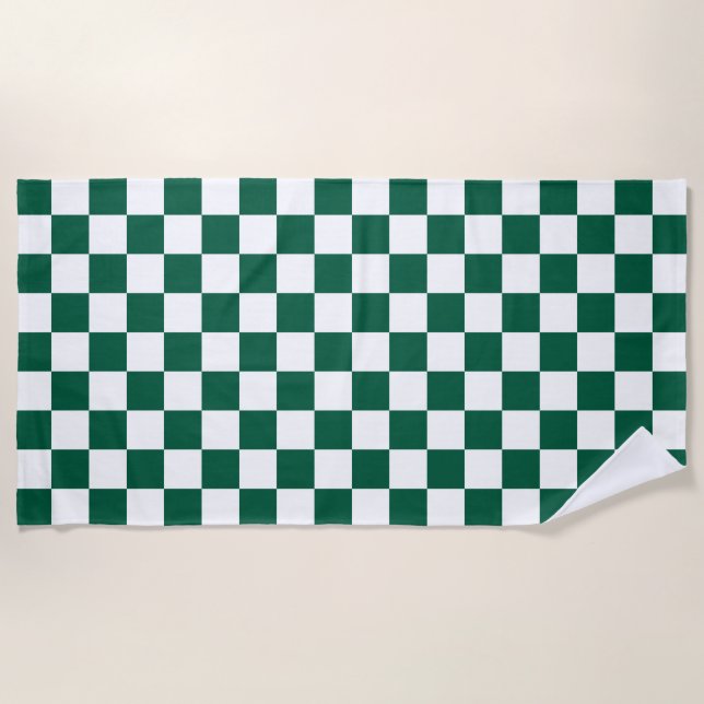 Toalla De Playa Hunter Green y White Checkered (Anverso)
