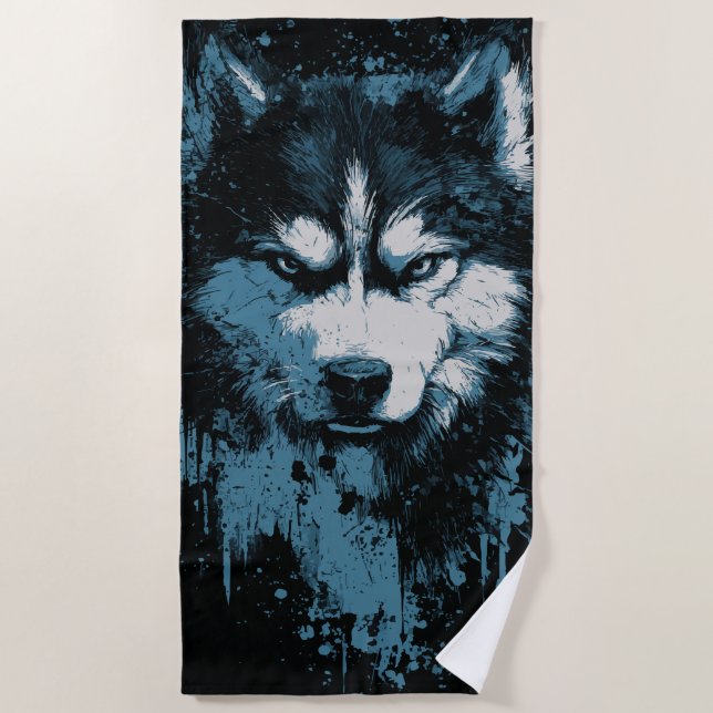 Toalla De Playa Husky Wolf Grunge Head (Anverso)
