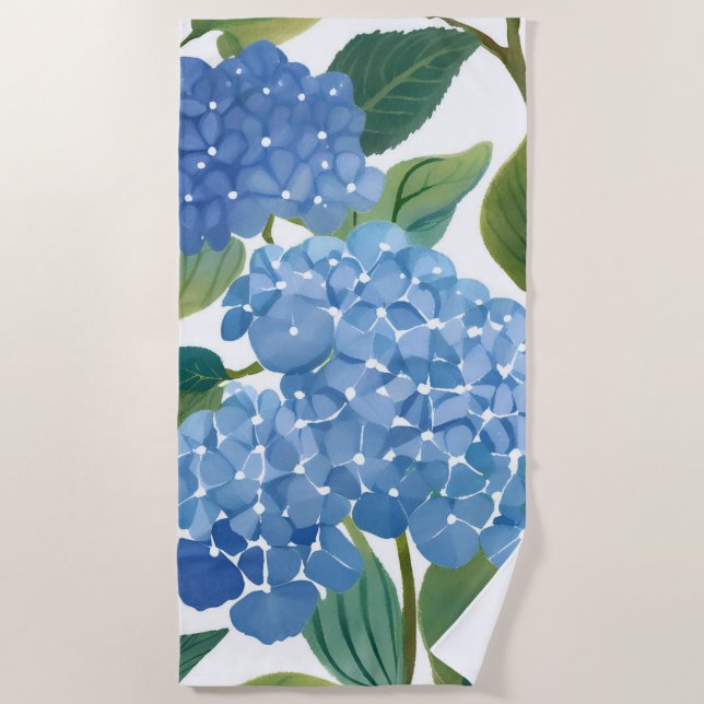 Toalla De Playa Hydrangeas Blue | Hermoso Bush floral (Anverso)