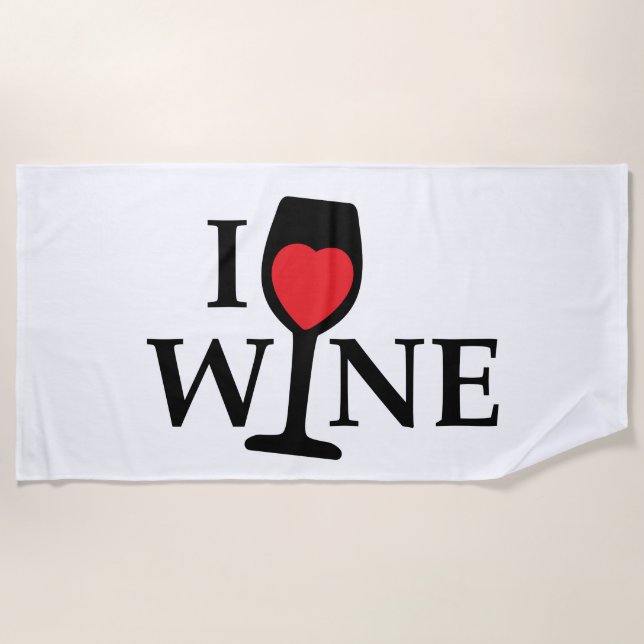 Toalla De Playa i love wine, ik hou van wijn met rood hartje (Anverso)