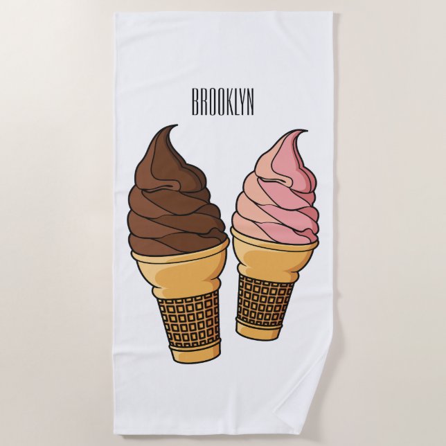 Toalla De Playa Ice cream cone cartoon illustration  (Anverso)