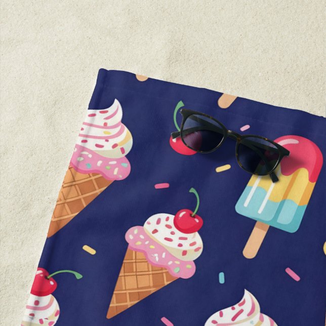 Toalla De Playa Ice cream, popsicles and cherries pattern (In situ)