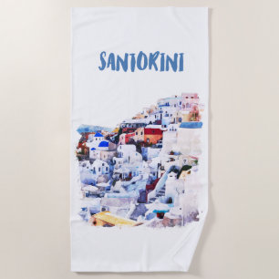 Toalla De Playa Ilustracion acuático de Santorini Grecia