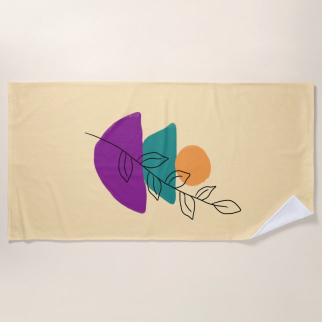 Toalla De Playa Ilustración boho de hojas (Anverso)