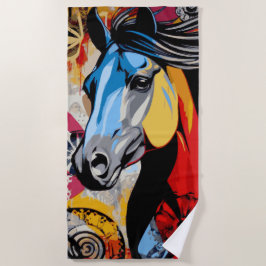 Toalla De Playa Ilustración Colorida de Caballo en Arte Pop