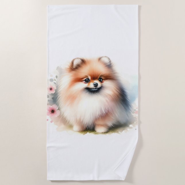 Toalla De Playa Ilustracion cutáneo de pomerania (Anverso)