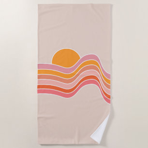 Toalla De Playa Ilustracion de amanecer estilo retro