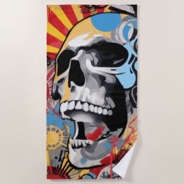 Toalla De Playa Ilustración de arte callejero de collage de cráneo