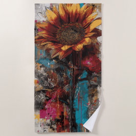 Toalla De Playa Ilustración de arte callejero urbano de girasol