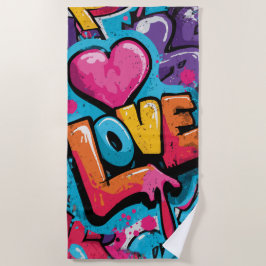 Toalla De Playa Ilustración de arte pop de corazón con grafiti de 
