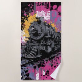 Toalla De Playa Ilustración de arte pop de grafiti de tren de vapo