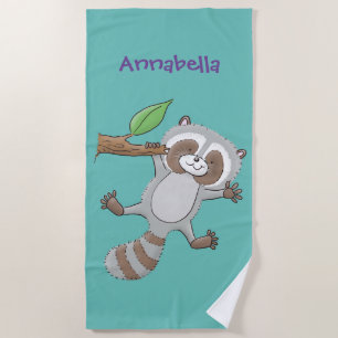 Toalla De Playa Ilustracion de bebé de raccoon feliz lindo