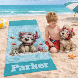 Toalla De Playa Ilustración de cachorro haciendo snorkel