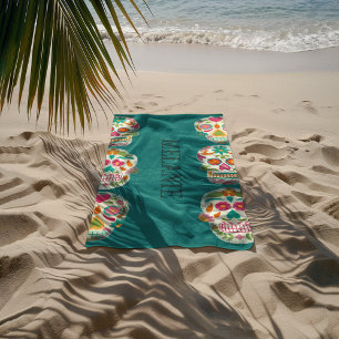 Toalla De Playa Ilustracion de cráneo de azúcar personalizado