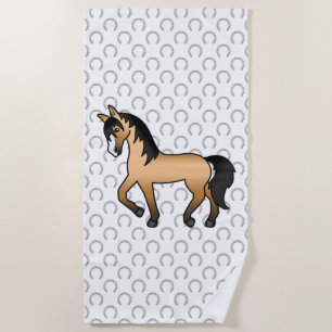 Toalla De Playa Ilustración de dibujos animados de caballo trotón