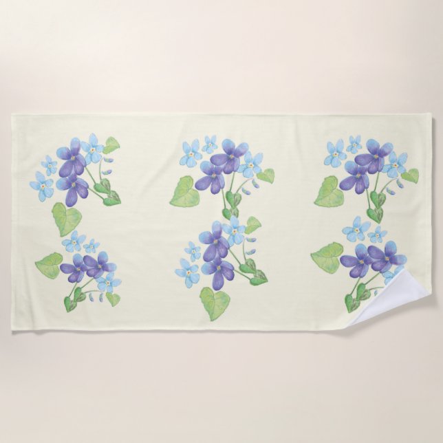 Toalla De Playa Ilustracion de flores violetas silvestres (Anverso)
