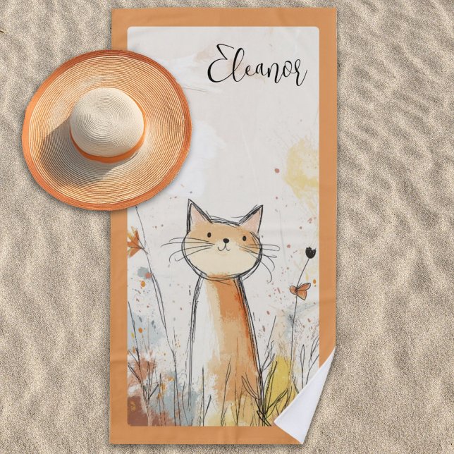 Toalla De Playa Ilustracion de gato de Naranja Adorable Personaliz (Subido por el creador)