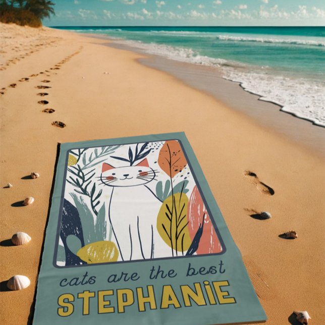 Toalla De Playa Ilustracion de gato dulce personalizado (Subido por el creador)