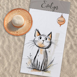 Toalla De Playa Ilustracion de gato dulce personalizado
